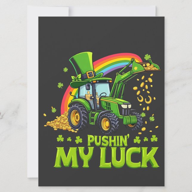 Skjuter Min Tur Rolig Grävmaskin St Patrick's Day  Julkort (Framsida)