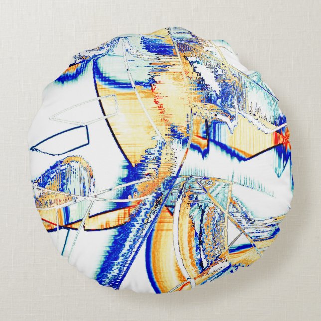 Skjutet bläck-nej, bild med orange, cyan blue fläc rund kudde (Baksidan)