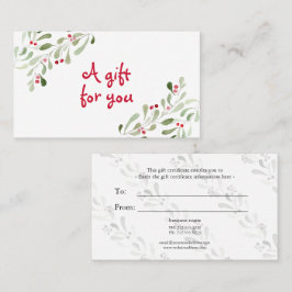 Skjutet julklappscertifikat för vattenfärg visitkort