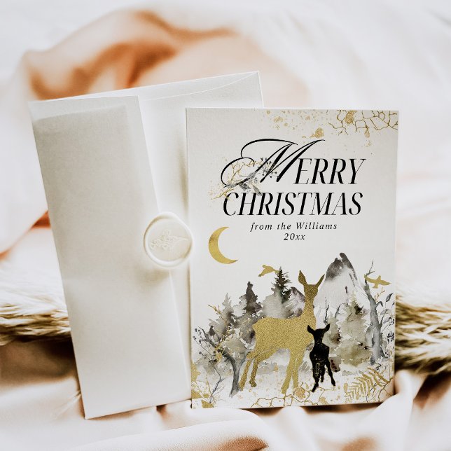 Skjutfotomall för den moderna Guld-Måne-skogsmagas Julkort (Skapare uppladdad)