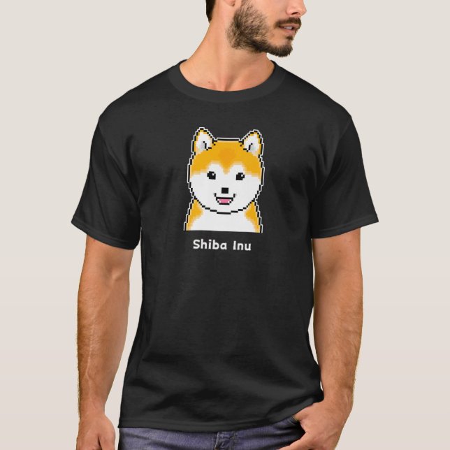 Skjutfull, rundvänd Shiba Inu Pixel Art Premium T Shirt (Framsida)