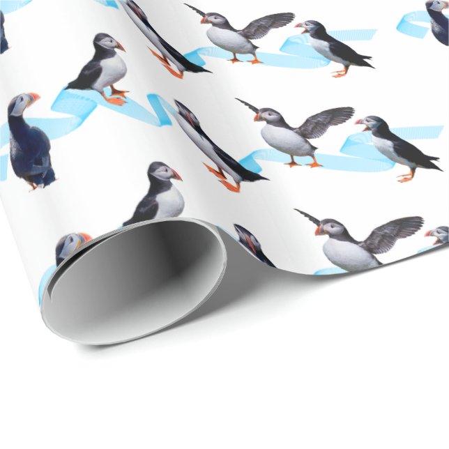 Skjutning av Puffin Party Pappert (välj färg) Presentpapper (Rullad Hörn)