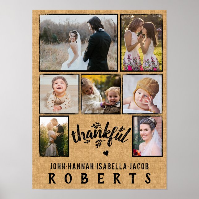 Skjutsamt Burlap Farmhouse 7-familjens fotokollage Poster (Framsidan)
