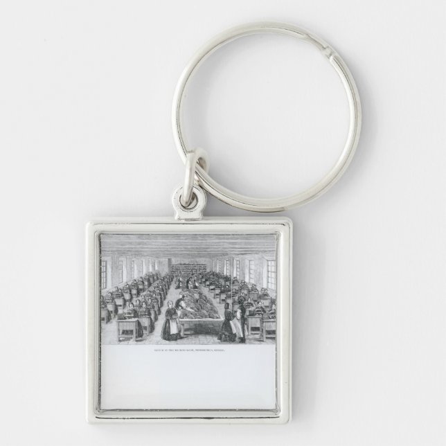 Sko fabriken fyrkantig silverfärgad nyckelring (Framsidan)