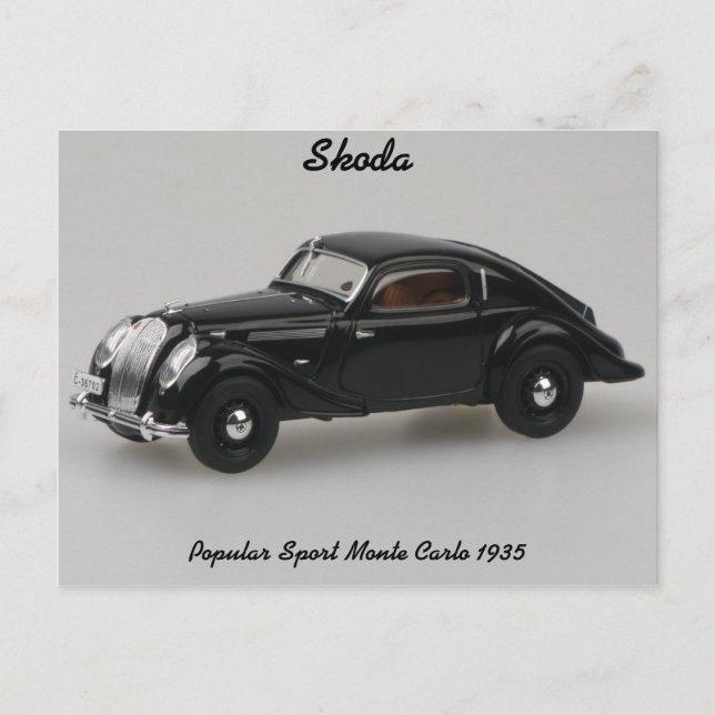 Skoda Popular Sport Monte Carlo 1935 vykort (Framsida)