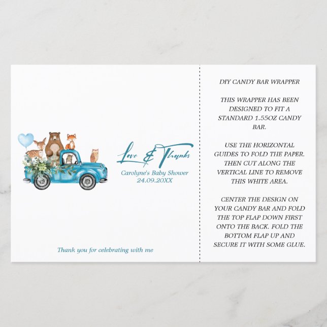 Skog Blå Lastbil Baby Shower Godisbarnet Förpackni (Framsida)