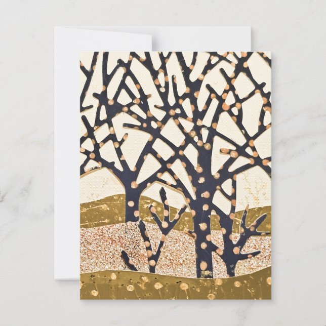 Skog, blå och guld julkort (Framsida)