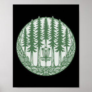 Skog Disc Golf Sket Tall Träd Flygande Disc Poster