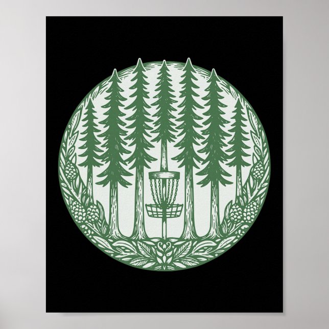 Skog Disc Golf Sket Tall Träd Flygande Disc  Poster (Framsidan)