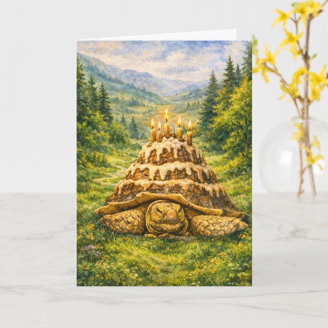 Skog Födelsedagstårta Sulcata Sköldpadda Vattenfär Kort (Gul blomma)
