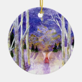 Skog för duvaängelbjörk julgransprydnad keramik