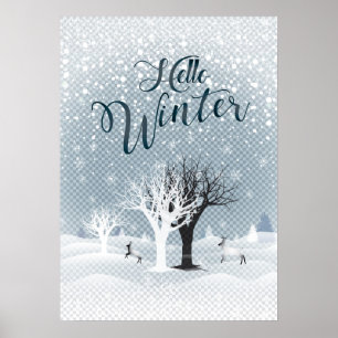 Skog för fantasi för julnattsaga snöig poster