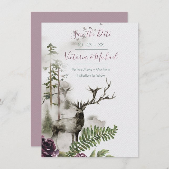 Skog för träets vattenfärg Spara datumet Tack Kort (Fram/baksida)