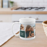 Skog | Fotokollage för monogram rutnät Kaffemugg<br><div class="desc">Med den här enkla personligen av fotot i mugg får du 6 av dina favoriter framför och mitt,  tillsammans med ett första monogram på vardera sidan. Anpassa med sex fyrkantiga foton av vänner,  barn,  barnbarn,  husdjur eller din favoritfilm ställen,  med din första vita stil på en grönt i skogen.</div>