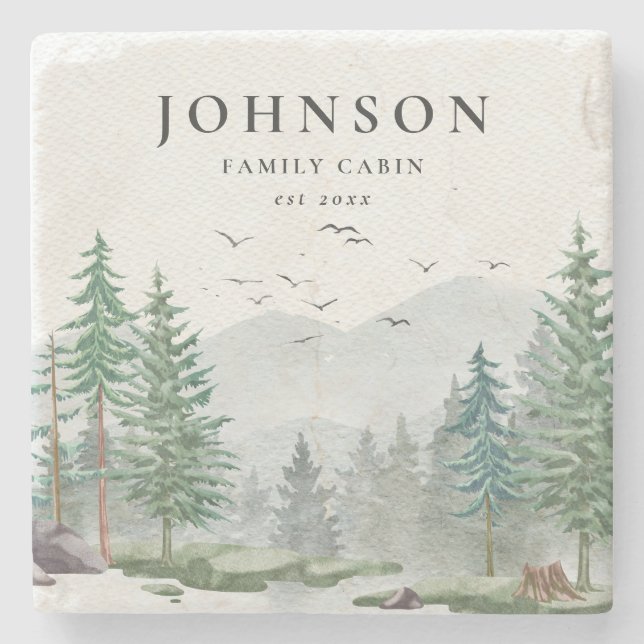 Skog från Cabin Woodland Mountain Forest Stenunderlägg (Framsidan)