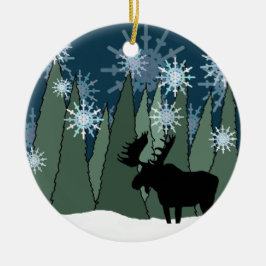 Skog från Moose och Snowflake Julgransprydnad Keramik