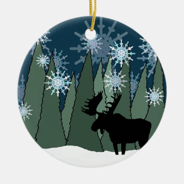 Skog från Moose och Snowflake Julgransprydnad Keramik (Framsidan)