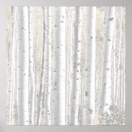 Skog från Rustic Winter White Birch Träd Poster