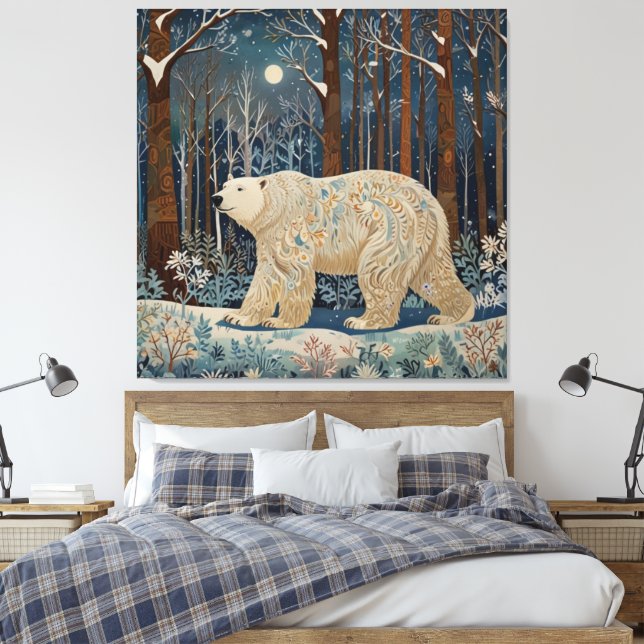 Skog från vinterskog med ryggbjörn canvastryck (Insitu (sovrum))