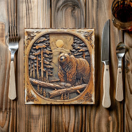 Skog från Wood Bear Full Moon Gräs Träd