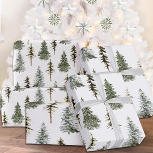 Skog från Woodland Snowy Spruce Gräs Julgranar Presentpapper
