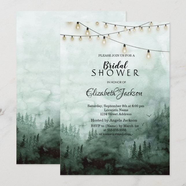 Skog,Gräs Träd,String Ljus Grönt Inbjudningar (Fram/baksida)