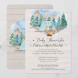 Skog Hjort Björn Akvarell Baby Shower Inbjudan