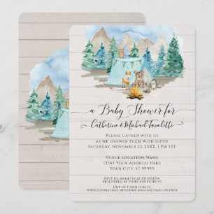 Skog Hjort Björn Akvarell Baby Shower Inbjudan