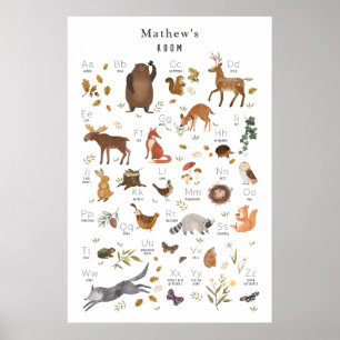 Skog i Alphabet Bear Woodland, lekfull Poster