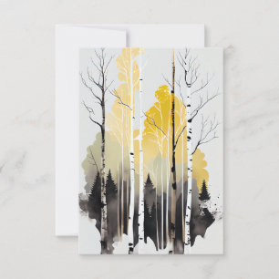 Skog i aspen träd under vintern tack kort