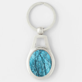 Skog i Azure Ovalt Silverfärgad Nyckelring