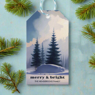 Skog i Merry & BrightStor Blue Watercolor Gräs Presentetikett