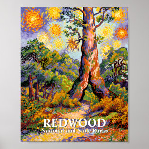 Skog i Redwood National Park i Van Gogh-stil, anpa Poster