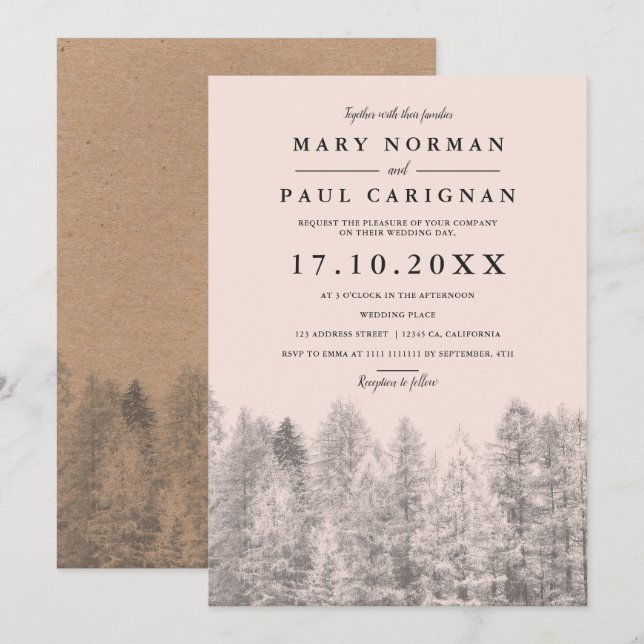 Skog i Rustic  kraftverket gräs träd bröllop Inbjudningar (Fram/baksida)