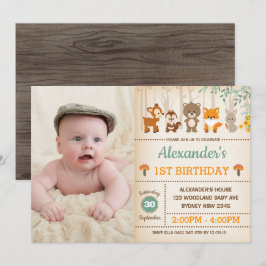 Skog i skogsområden 1:a födelsedag Baby djur Party Inbjudningar