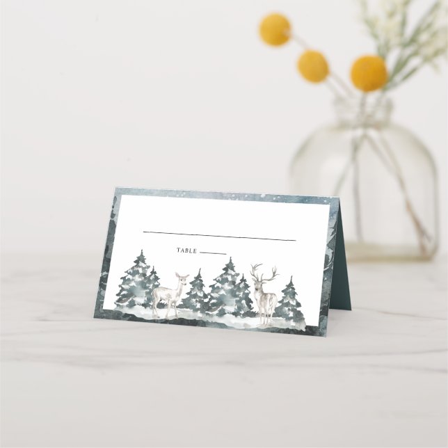 Skog i skogsområdet med Hjort Place Card Placeringskort (Framsida)