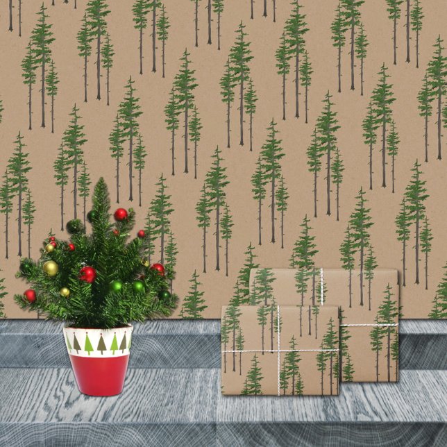 Skog i skogsområdet Rustic Kraft Östra Träd Presentpapper (Rustic Kraft Eastern Pine Tree Woodland Forest Christmas Holiday Gift Wrapping Paper Rolls)