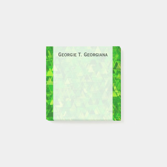 "Skog" i triangelform av Grönt Mönster + Namn Post-it Block (Framsida)
