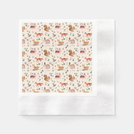 Skog i vattenfärgen mönster-bambi, räv, coney. pappersservett