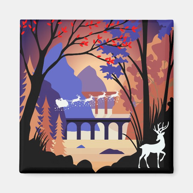 Skog Julenatt Sankta Sleigh Magnet (Framsidan)