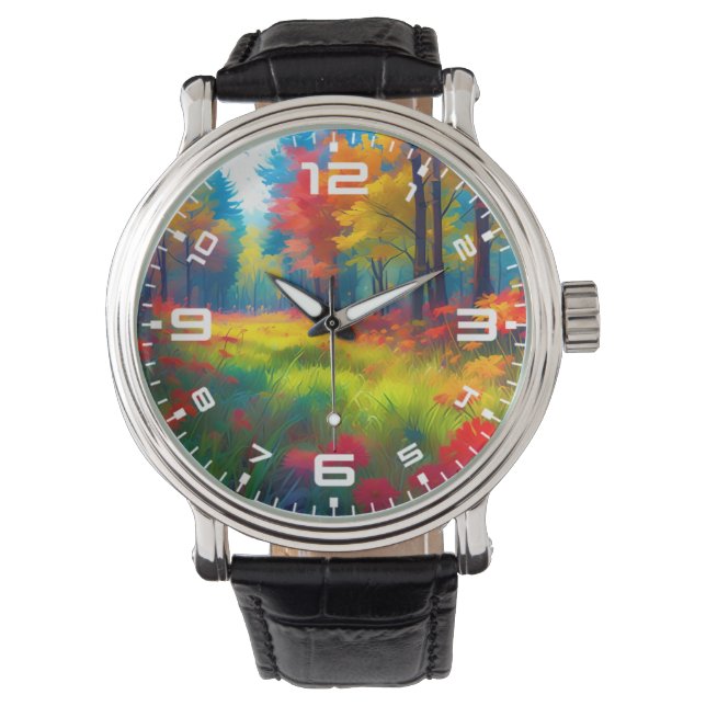 Skog med färgglada träd och blommor-47560 armbandsur (Framsida)