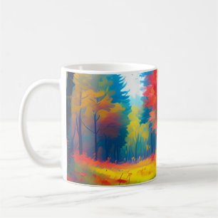 Skog med färgglada träd och blommor kaffemugg