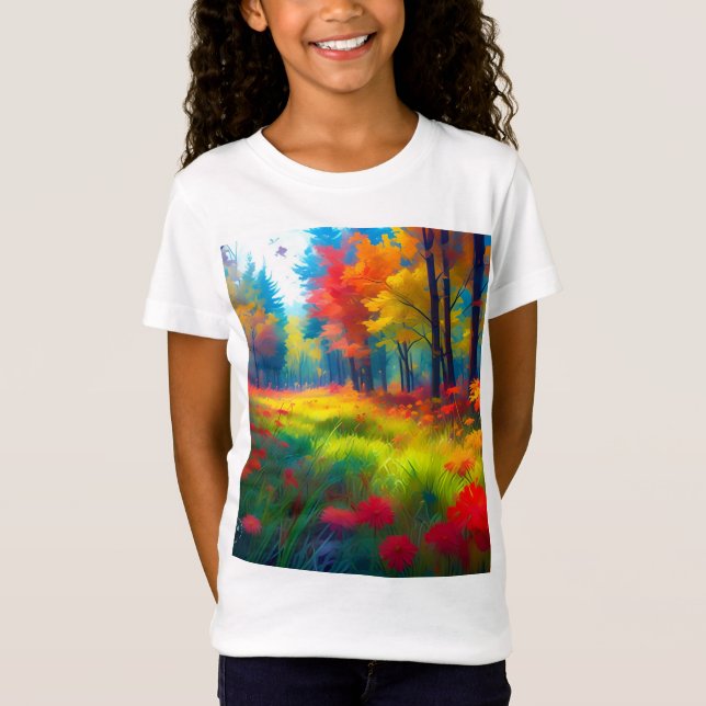 Skog med färgglada träd och blommor t shirt (Framsida)