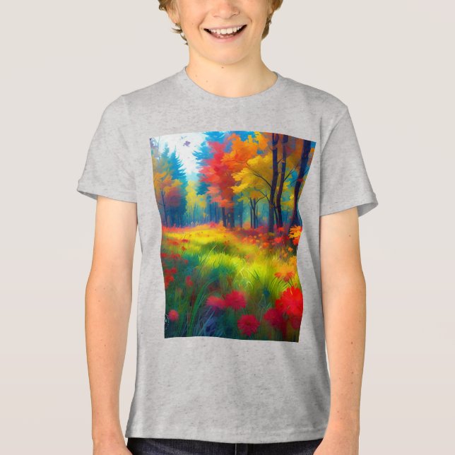 Skog med färgglada träd och blommor t shirt (Framsida)