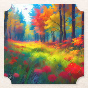 Skog med färgglada träd och blommor underlägg papper