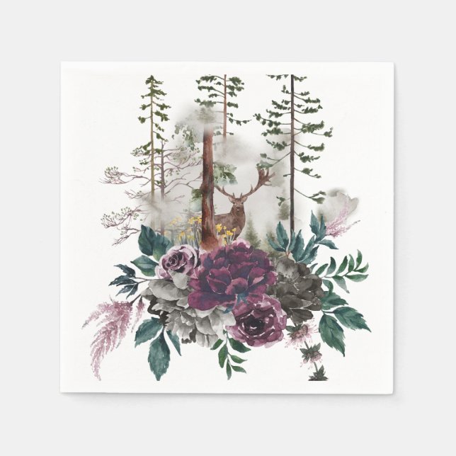 Skog med träets vattenfärg och hjort pappersservett (Framsidan)