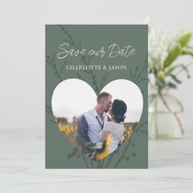 Skog Modern Foto Hjärt Ram Spara Datum      Inbjudningar (Stående Fram)