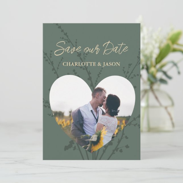 Skog Modernt Foto Hjärt Ram Spara Datum      Inbjudningar (Stående Fram)