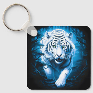 Skog Mystisk Vild Vit Tiger Nyckelring