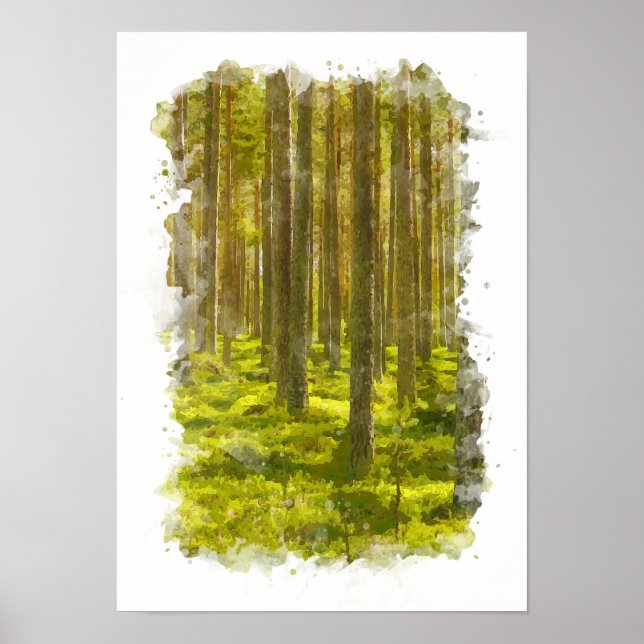 Skog Natur Landskap - Akvarell Poster (Framsidan)